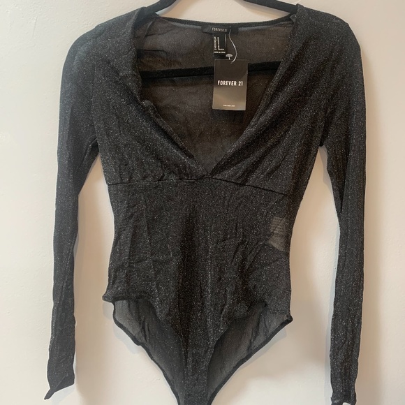 BRAND NEW FOREVER21 SPARKLY BLACK BODYSUIT - Picture 1 of 2